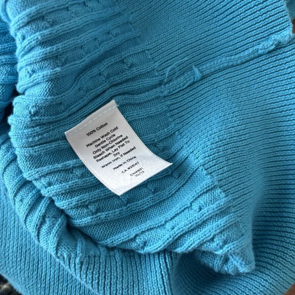 Talbots Cable Knit Cardigan Sweater Womens Large Teal Button Academia Preppy - Picture 6 of 7